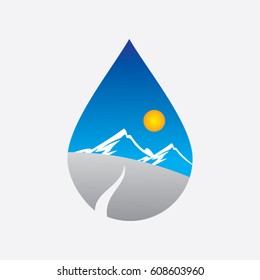 mountain in water icon logo