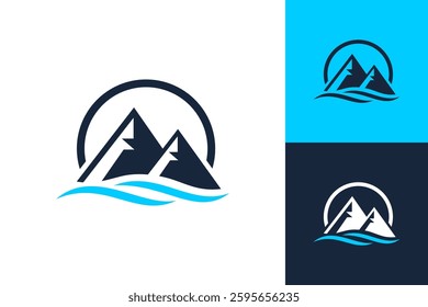 Mountain water icon logo river lake nature in circle graphic vector