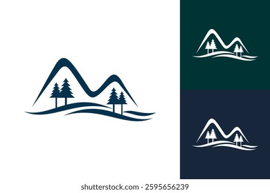 Mountain water lake river with pine tree icon graphic nature vector