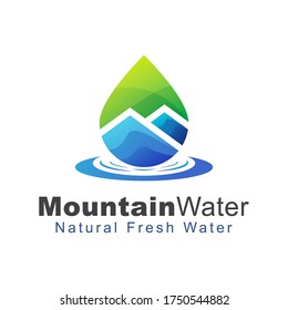 mountain water logo concept, natural fresh water gradient logo