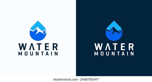 diseño de logotipo de agua de montaña, con el concepto de montañas y gotas de agua