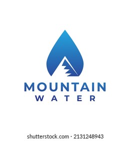 logotipo de agua de montaña. diseño del logo de la montaña con gota de agua