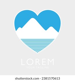 Mountain and Water Logo Heart Template Design Vector, Water Emblem, Design Concept, Creative Symbol, Icon. Vector illustration