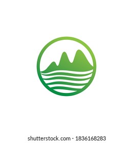 Logo e icono de la montaña y el agua