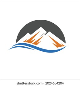 montaña y agua, simple diseño plano.