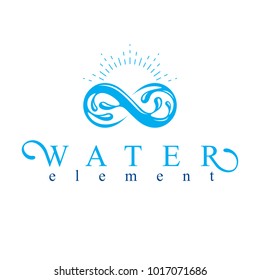 Mountain water spring conceptual logo, limitless symbol. Water cleaning company conceptual emblem.