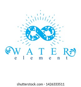 Mountain water spring conceptual logo, limitless symbol. Water cleaning company conceptual emblem.
