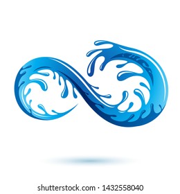 Mountain water spring vector logo for use as marketing design symbol. Human and nature coexistence concept.