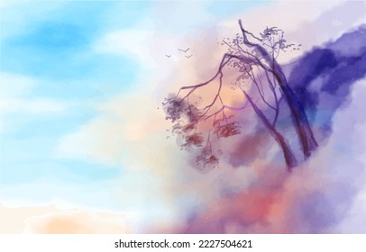 paisaje de acuarela de montaña, fondo vectorial