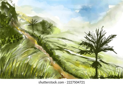 mountain watercolour landscape, vector background