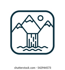 Mountain Waterfall. Flat Design Icon.