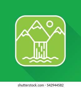 Mountain Waterfall. Flat Design Icon.