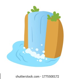 Mountain waterfall in flat style, landscape design element. Colorful flat vector illustration. Isolated on white background.