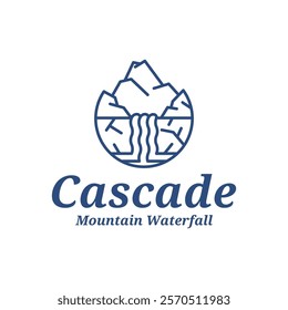 Mountain Waterfall logo design vector illustration. Mountain Waterfall logo concept template