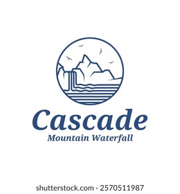 Mountain Waterfall logo design vector illustration. Mountain Waterfall logo concept template