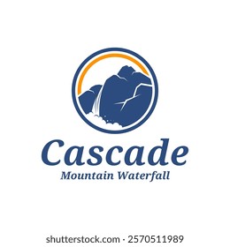 Mountain Waterfall logo design vector illustration. Mountain Waterfall logo concept template