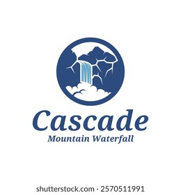 Mountain Waterfall logo design vector illustration. Mountain Waterfall logo concept template