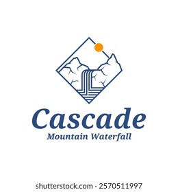 Mountain Waterfall logo design vector illustration. Mountain Waterfall logo concept template