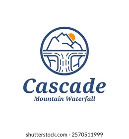 Mountain Waterfall logo design vector illustration. Mountain Waterfall logo concept template