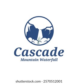 Mountain Waterfall logo design vector illustration. Mountain Waterfall logo concept template
