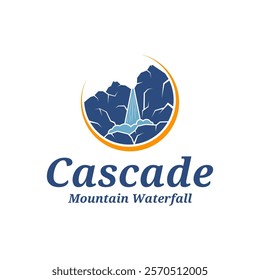 Mountain Waterfall logo design vector illustration. Mountain Waterfall logo concept template