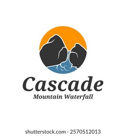 Mountain Waterfall logo design vector illustration. Mountain Waterfall logo concept template