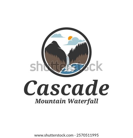 Mountain Waterfall logo design vector illustration. Mountain Waterfall logo concept template