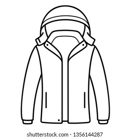 Mountain Waterproof Ski Jacket. Vector Outline Icon Isolated On White Background.