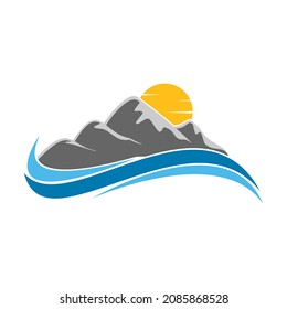 Mountain and wave in the afternoon illustration vector design