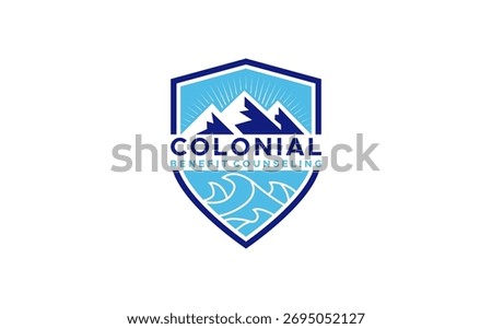 Mountain with wave emblem logo design
