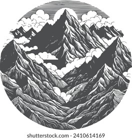 Mountain Wave Line Art Print. Abstract Vector Designs Presenting a Modern Aesthetic Background, Accentuating the Splendor of Mountain Landscapes.	