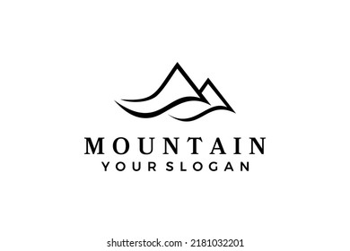 Mountain, Wave Logo Design Template