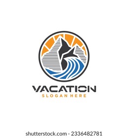 Mountain and wave logo design vector