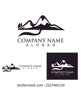 Plantilla de iconos de paisajes de logotipos de montaña y ondas
