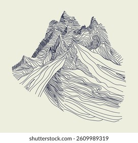 Mountain wave minimalist print. Abstract vector artwork of modern aesthetic sceneries inspired by stunning mountainous horizons.