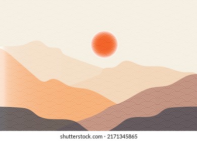 Mountain waves background vector. Minimal mountain landscape with a vintage-style pattern of Japanese ocean waves. Abstract wallpaper for prints, decor, wall art, and canvas prints.