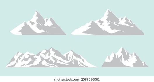 mountain white grey landscape flat design set