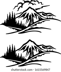 Mountain wilderness icon black and white