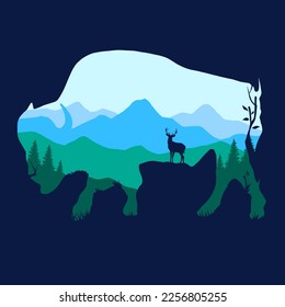 Mountain wildlife silhouette animal vector illustration