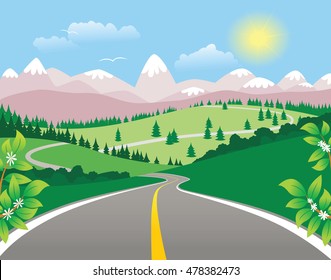 Straight Empty Road Through Countryside Green Stock Vector (Royalty ...