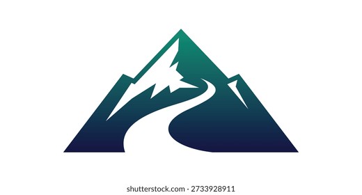  Diseño de logotipos de carreteras montañosas y sinuosas, autopistas, ríos y arroyos Ilustración vectorial