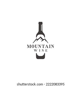 Mountain wine bottle logo design vector sign illustration template	