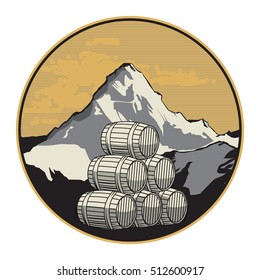 Mountain wine or brandy label, vector illustration