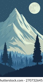 Berg in Winterlandschaft mit Wald bei Nacht