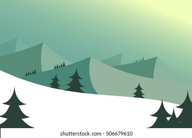 Mountain winter landscape. Mountain snow slope. Vector illustration