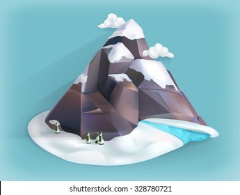 Mountain winter, low poly style vector icon