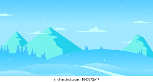 Mountain winter snow landscape background with flat vector style ilustration