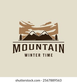 mountain at winter time logo vintage vector illustration template icon graphic design. adventure or wildlife concept sign or symbol for nature with retro typography