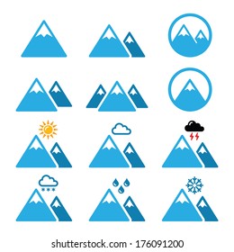 Mountain winter vector icons set  