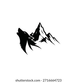 Logotipo de la cabeza de la montaña y del lobo en el fondo blanco